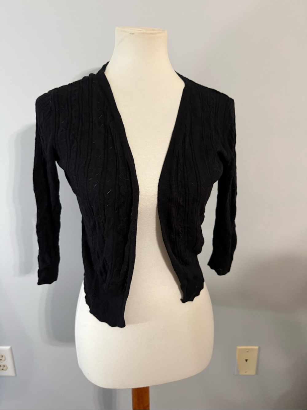 Black Cable Knit Open Cardigan